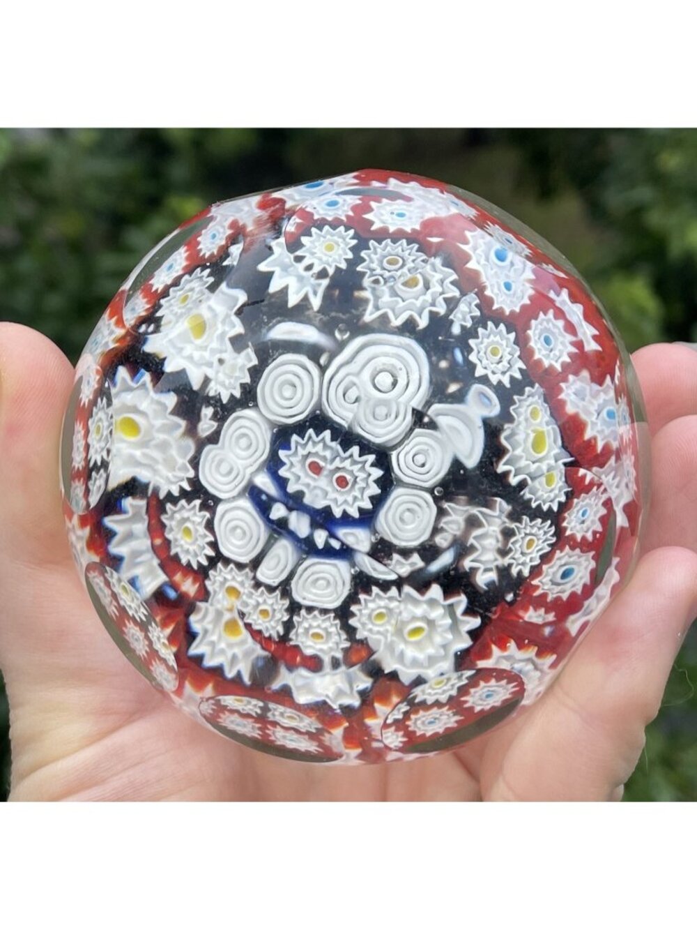 Mid-Century Modern Vintage Handblown Murano Glass Millefiori Faceted Paperweight